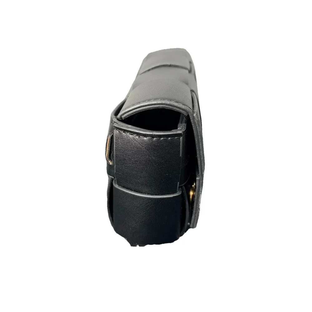 Black Woven Faux Leather Clutch Bag‎ Padded Weave Snap Closure Small Purse